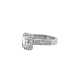 14K Gold 1.00 Carat Lab Grown Emerald Diamond Halo Three Row Engagement Ring