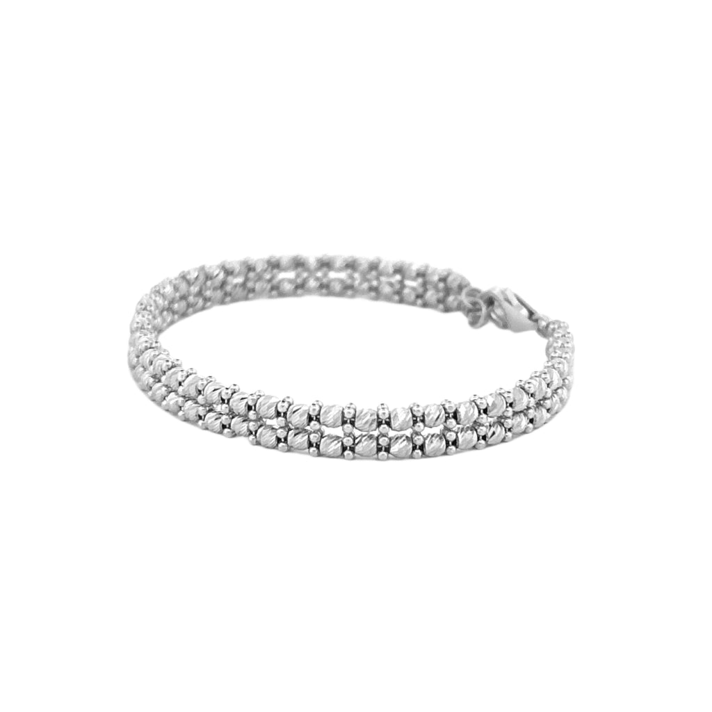 14K Gold Double Layer Diamond Cut Bead Link Bangle Bracelet