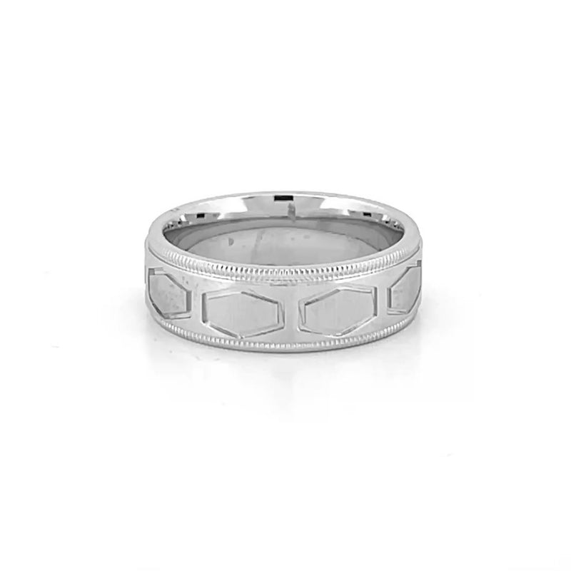 14K Gold Hexagon Mens Band