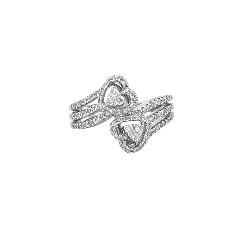 14K Gold Three Row Diamond Heart Wrapped Band
