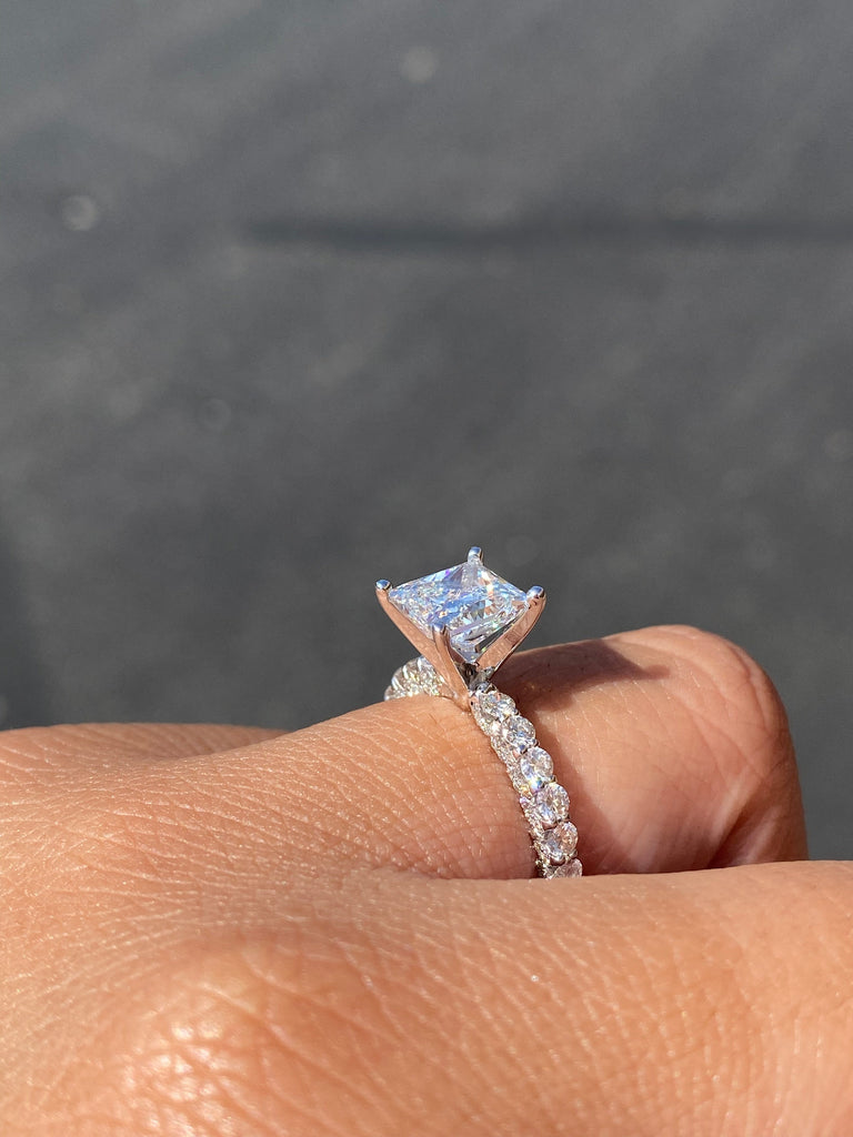 14K Gold 2.00 Carat Princess Lab Grown Diamond Engagement Ring with Diamond U-Prong Setting