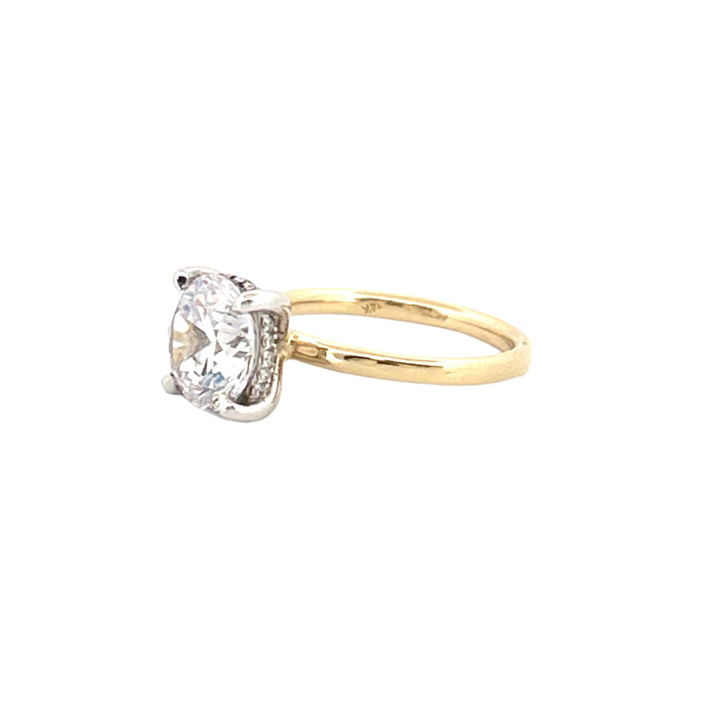 14K Gold 3.00 Carat Round Cut Lab Grown Diamond Solitaire Engagement Ring with Under Halo
