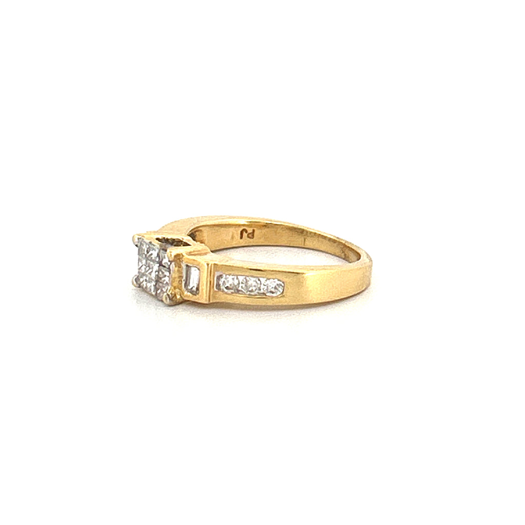 14K Gold Princess Pave Center Diamond Invisible Set Basket Engagement Ring