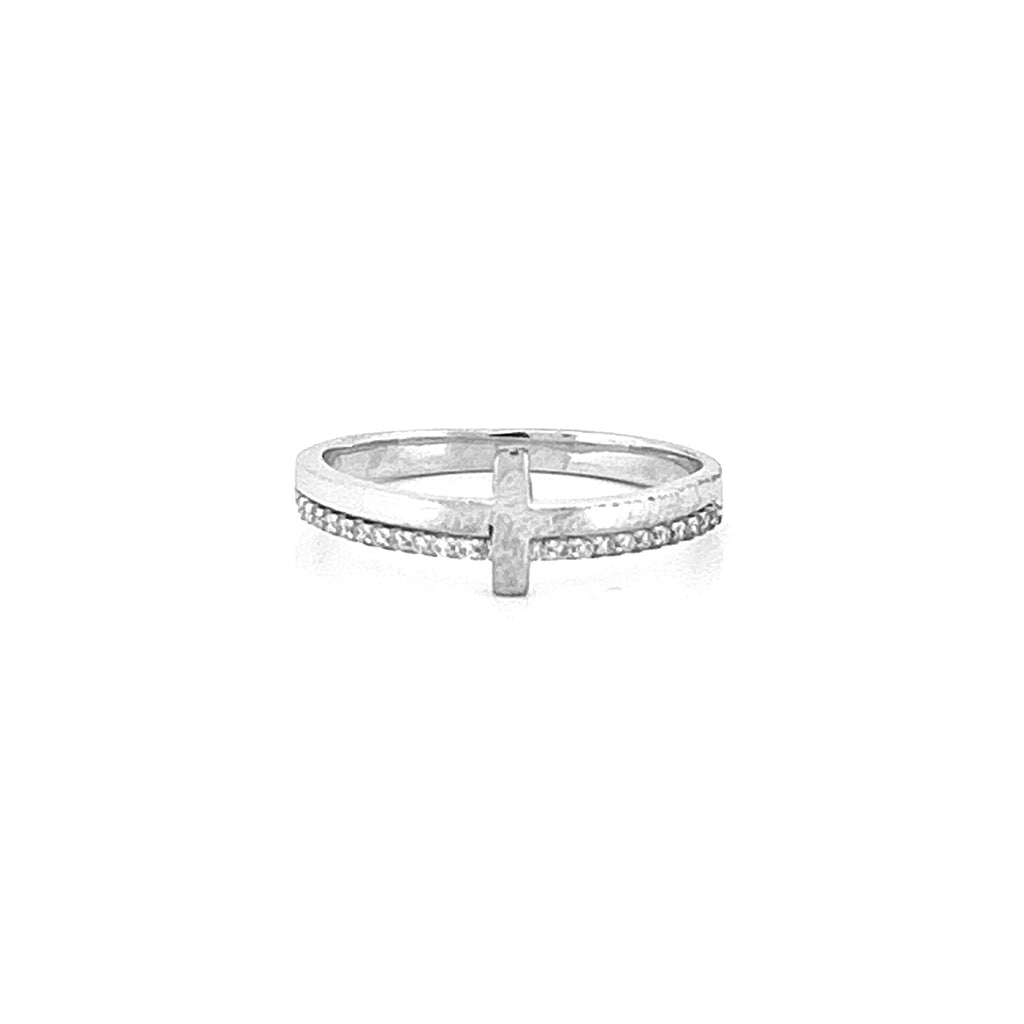 14K Gold Split Diamond Cross Band