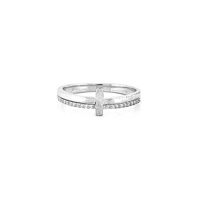 14K Gold Split Diamond Cross Band