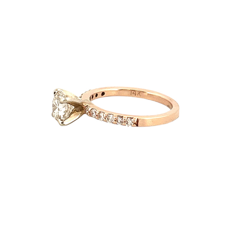 14K Gold 1.00 Carat Lab Grown Round Diamond Prong Set Engagement Ring