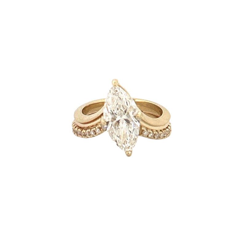 14K Gold 2.00 Carat Lab Grown Slanted Marquise Diamond V Engagement Ring