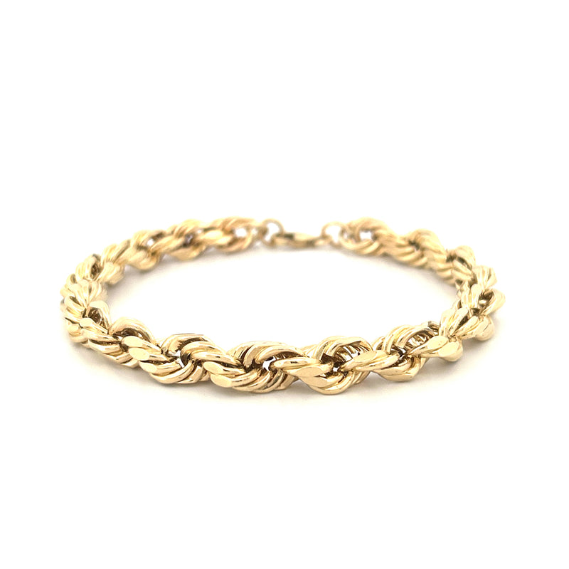 14K Gold 7.8MM Thick Hollow Rope Chain Bracelet