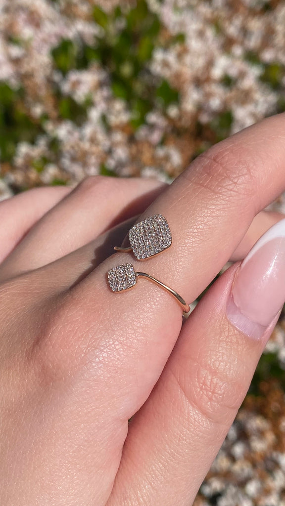 14K Gold Open Diamond Pave Cushion Shape Band