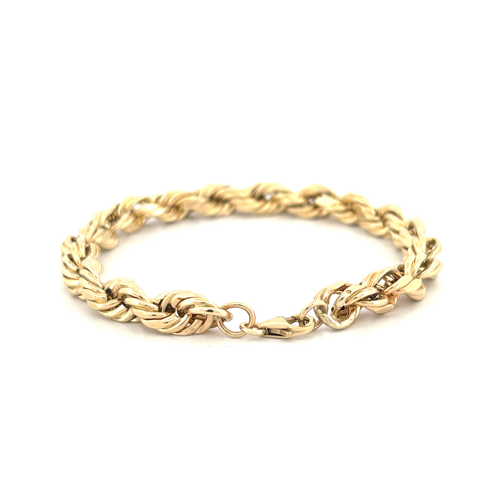 14K Gold 7.8MM Thick Hollow Rope Chain Bracelet