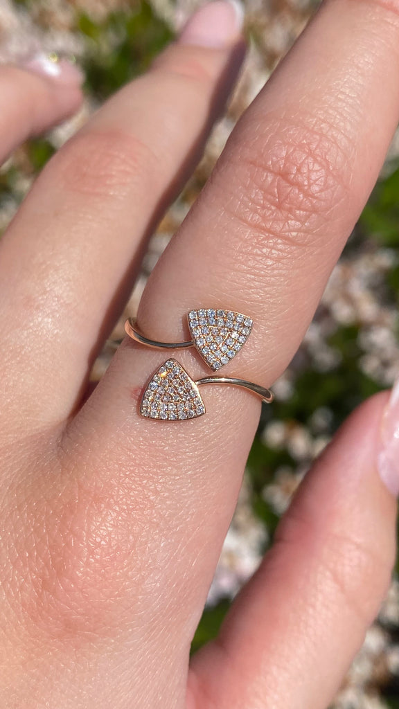 14K Gold Open Diamond Pave Trillion Shape Band