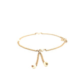 14K Yellow Gold Two Hanging Pearl Charms and Spaced Pearl Cuban Bracelet