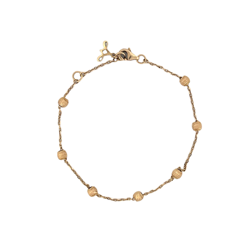 14K Yellow Gold Spaced Diamond Cut Bead Charm Bracelet