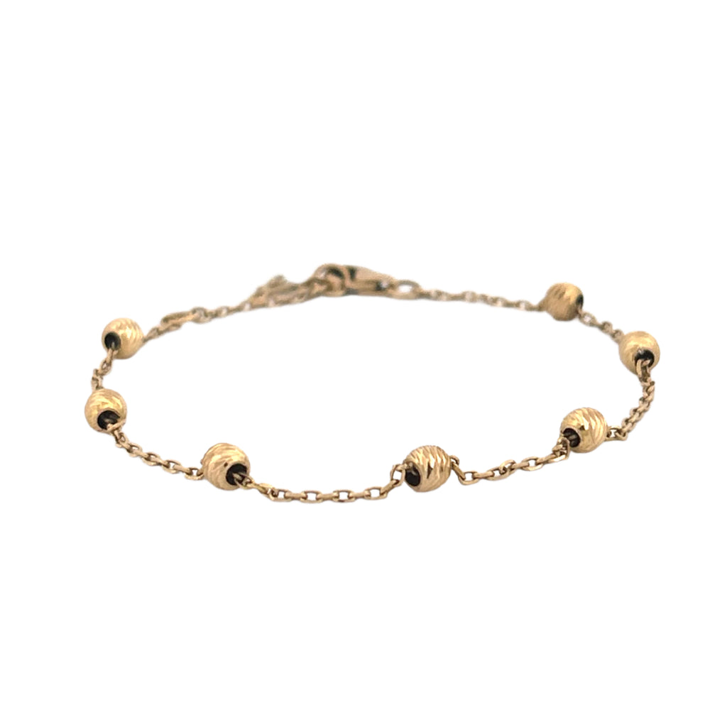 14K Yellow Gold Spaced Diamond Cut Bead Charm Bracelet