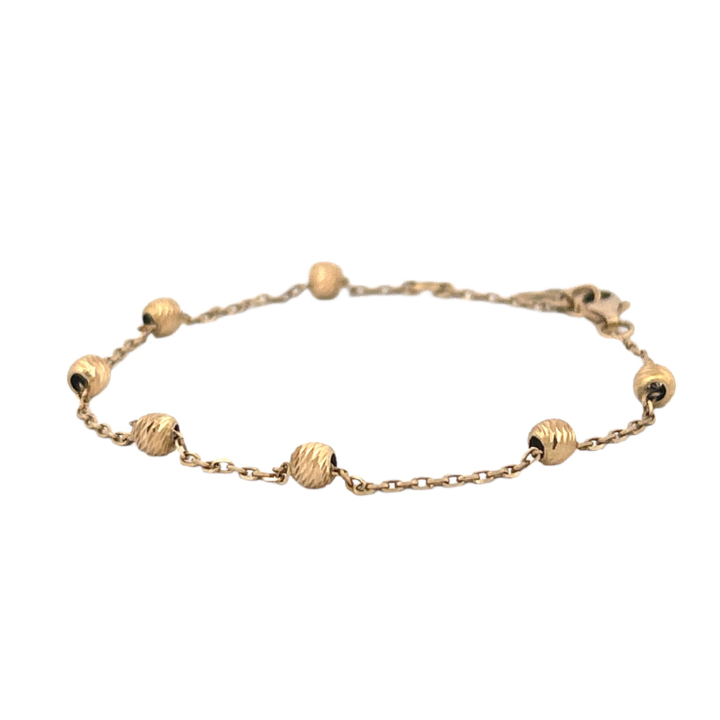 14K Yellow Gold Spaced Diamond Cut Bead Charm Bracelet
