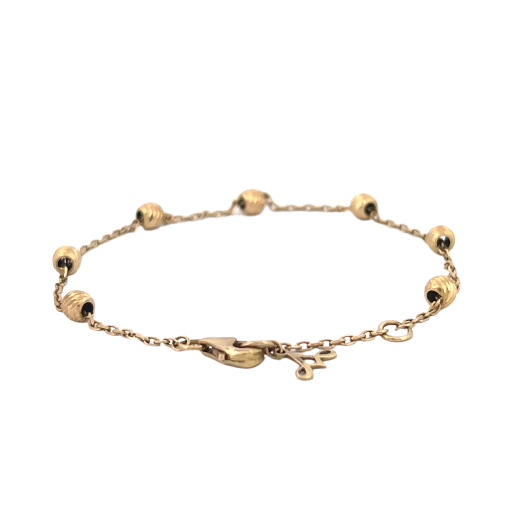 14K Yellow Gold Spaced Diamond Cut Bead Charm Bracelet