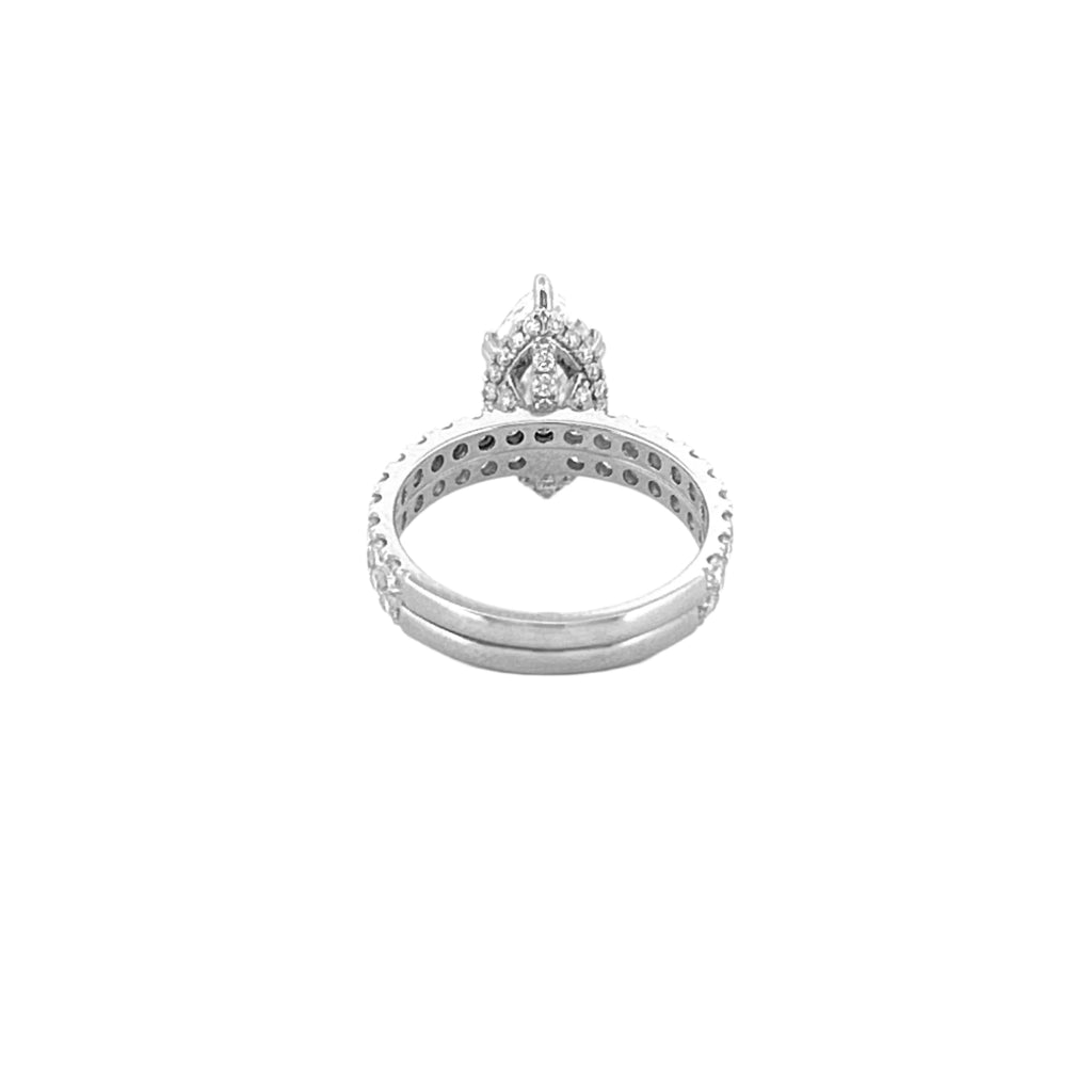 14K Gold 3.00 Carat Lab Grown Marquise Diamond Prong Set Engagement Set with Diamond Under Halo and Prongs