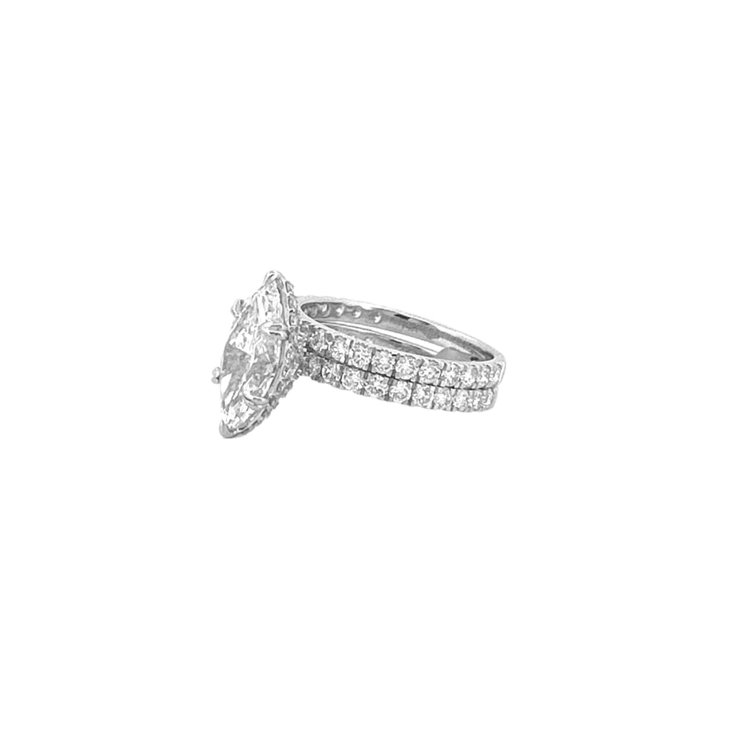 14K Gold 2.50 Carat Lab Grown Marquise Diamond Prong Set Engagement Set with Diamond Under Halo and Prongs