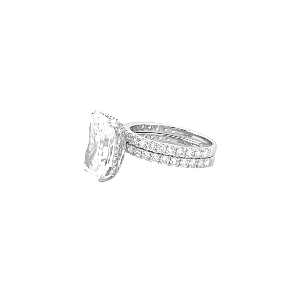 14K Gold 6.50 Carat Lab Grown Radiant Diamond Prong Set Engagement Set with Diamond Under Halo and Prongs