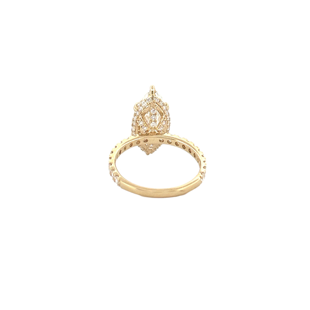 14K Gold 4.00 Carat Lab Grown Marquise Diamond Prong Set Engagement Ring with Diamond Under Halo and Prongs