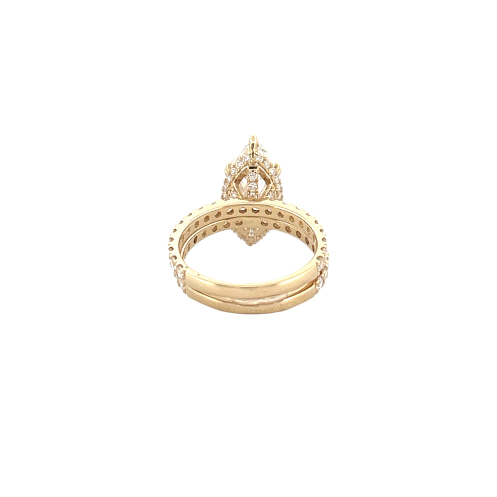 14K Gold 4.00 Carat Lab Grown Marquise Diamond Prong Set Engagement Set with Diamond Under Halo and Prongs