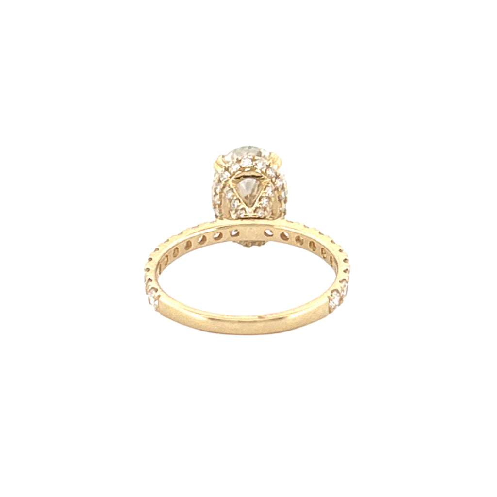 14K Gold 3.00 Carat Lab Grown Oval Diamond Prong Set Engagement Ring with Diamond Under Halo and Prongs