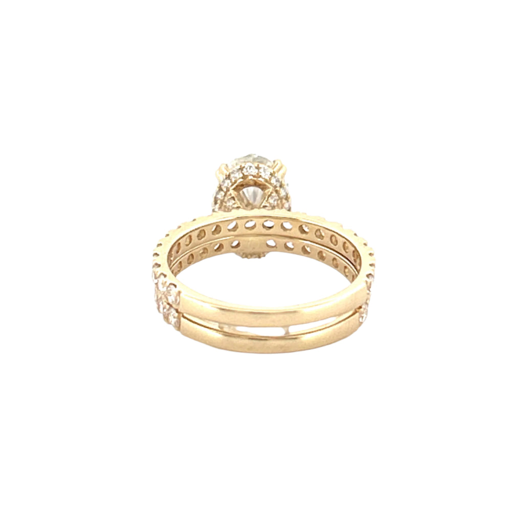 14K Gold 3.00 Carat Lab Grown Oval Diamond Prong Set Engagement Set with Diamond Under Halo and Prongs