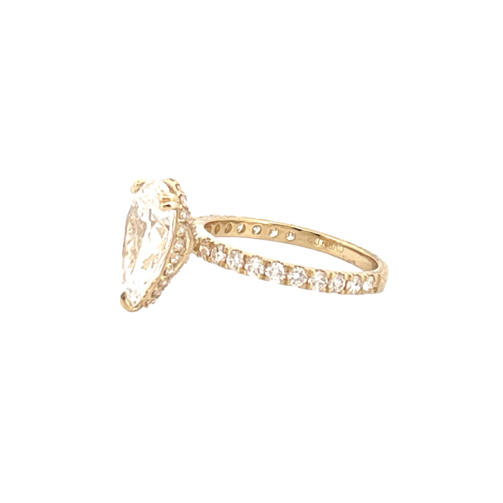 14K Gold 3.00 Carat Lab Grown Pear Diamond Prong Set Engagement Ring with Diamond Under Halo and Prongs