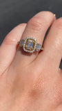 14K Gold Baguette Cluster Diamond Three Stone Halo Engagement Ring