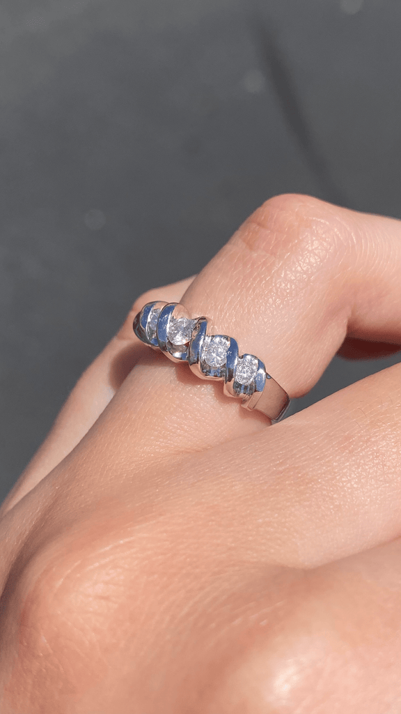 14K Gold Slanted Wide Prong Five Diamond Band