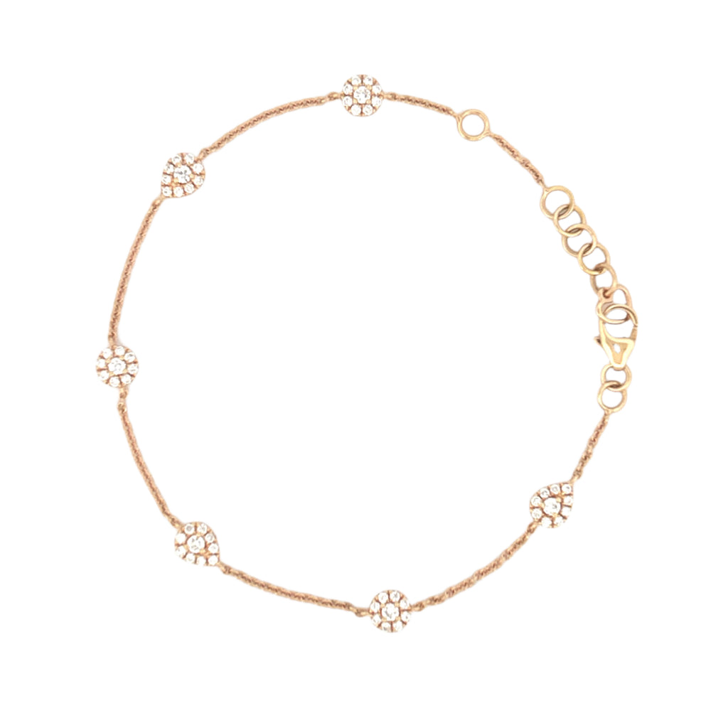 14K Rose Gold Diamond Round and Pear Pave Spaced Bracelet