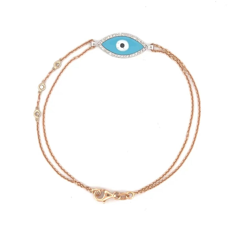 14K Two Tone Gold Diamond Evil Eye Double Bracelet, with Three Diamond Bezels