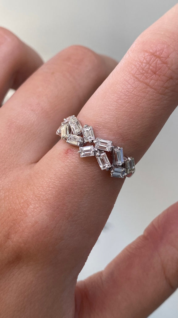 14K Gold Two Row Staggered Diamond Band