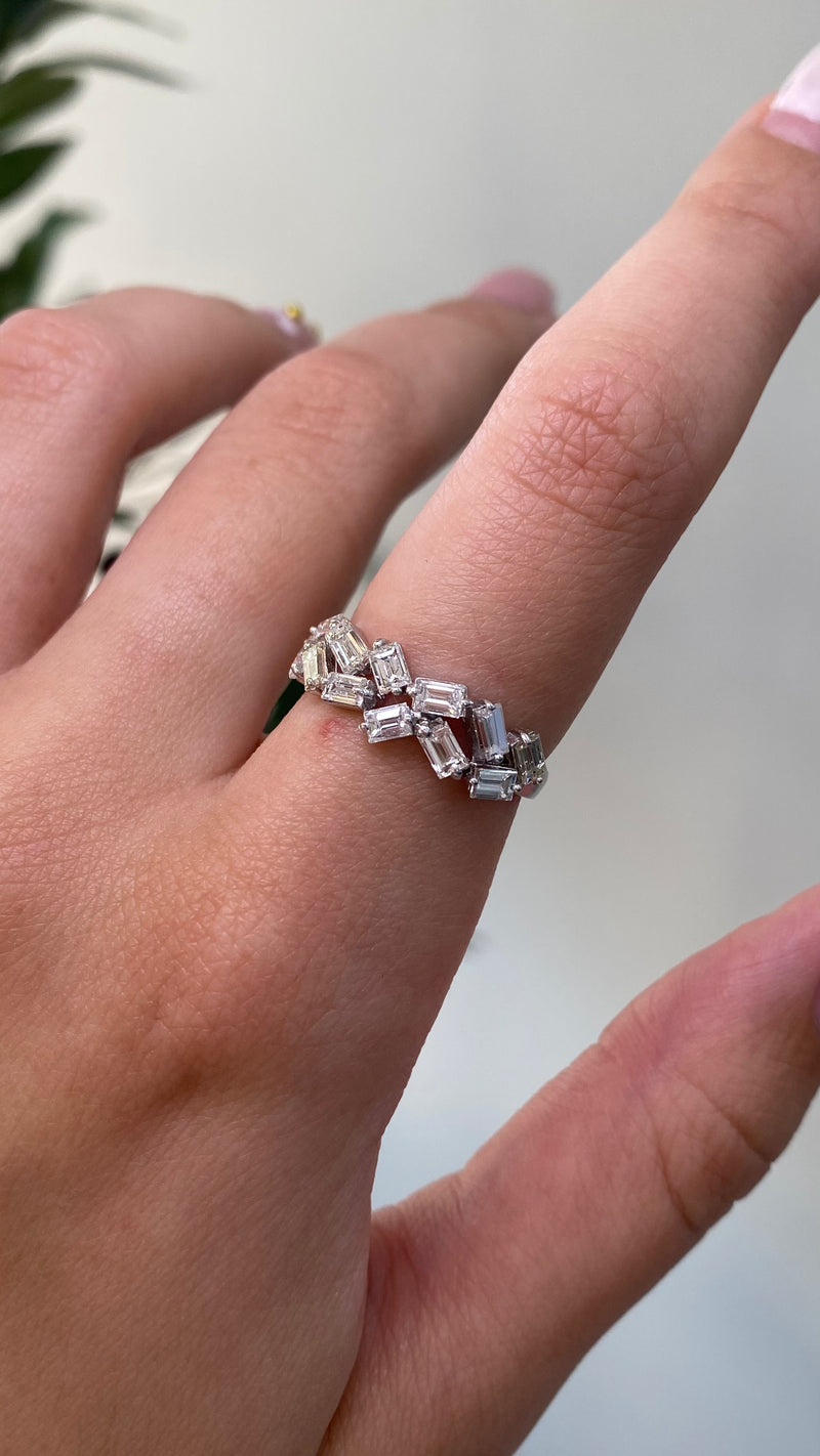 14K Gold Two Row Staggered Diamond Band