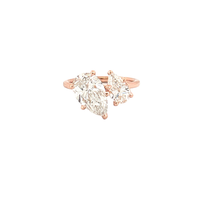 14K Gold 3.20 Carat Lab Grown Diamond Toi Et Moi Duo Pear Engagement Ring