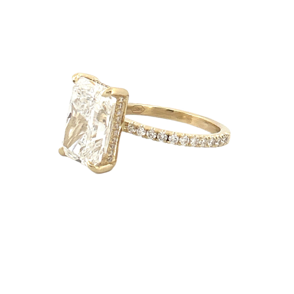 14K Gold 7.00 Carat Lab Grown Radiant Diamond Prong Set Under Halo Engagement Ring