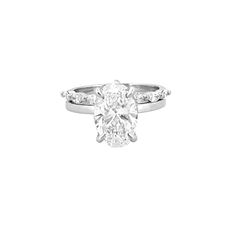 14K Gold 3.50 Carat Lab Grown Oval Diamond Solitaire Under Halo Engagement Marquise Set
