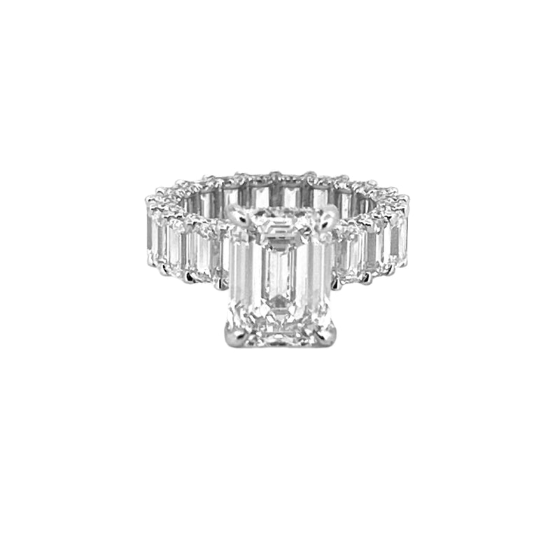 14K Gold 5.00 Carat Lab Grown Emerald Eternity Diamond Walls Under Halo Engagement Ring