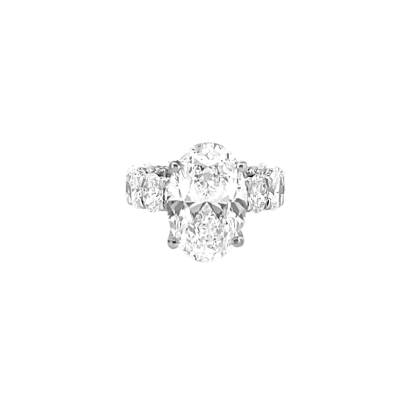 14K Gold 5.00 Carat Lab Grown Oval U Prong Oval Set Diamond Walls Engagement Ring with Diamond Under Halo