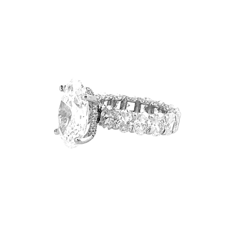 14K Gold 5.00 Carat Lab Grown Oval U Prong Oval Set Diamond Walls Engagement Ring with Diamond Under Halo