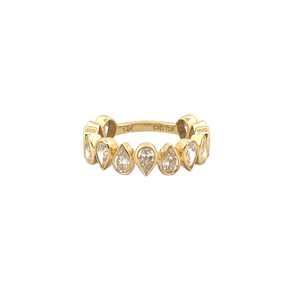 14K Gold Alternating Lab Grown Diamond Pear Bezel Fashion Band