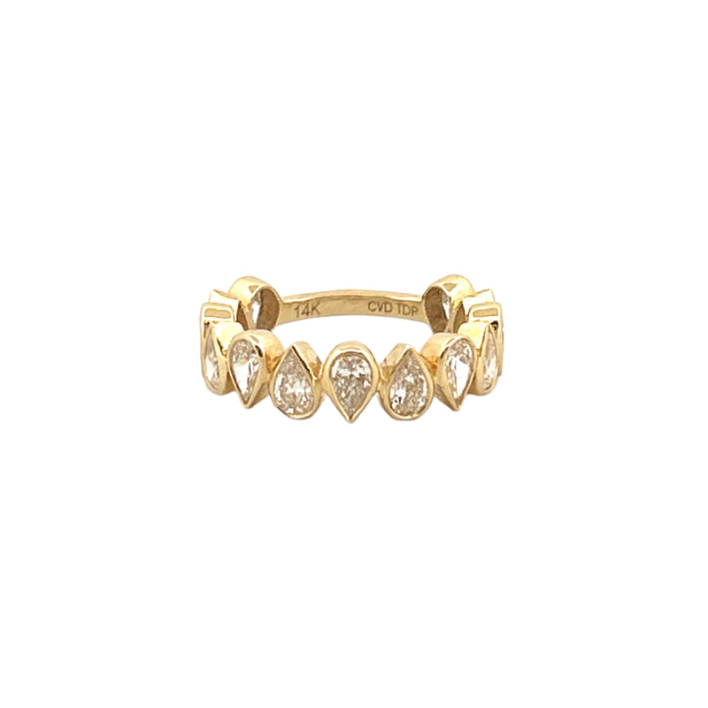 14K Gold Alternating Lab Grown Diamond Pear Bezel Fashion Band