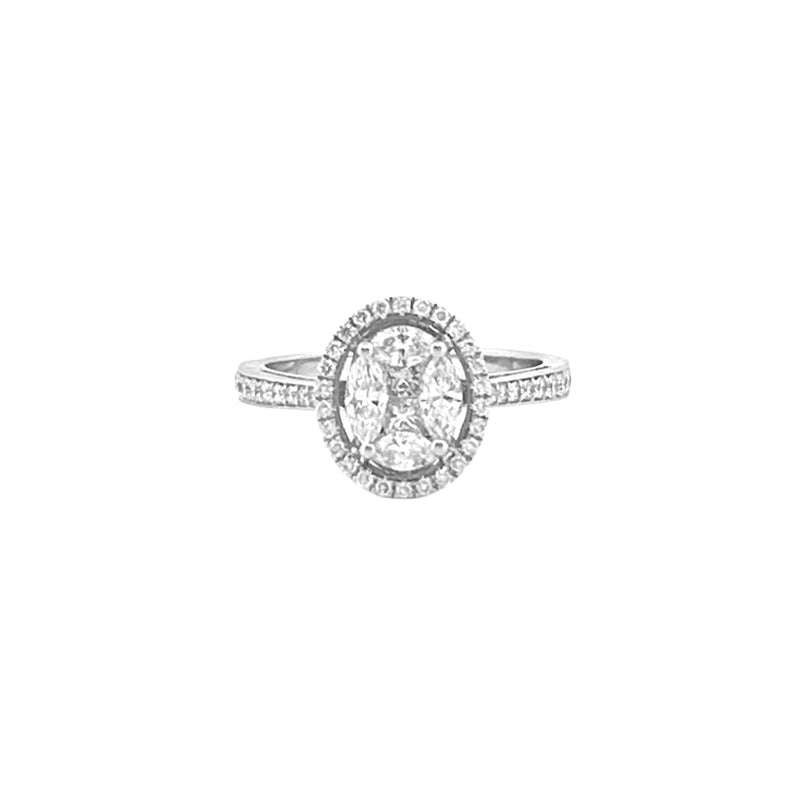 14K Gold Oval Cluster Natural Diamond Channel Engagement Ring