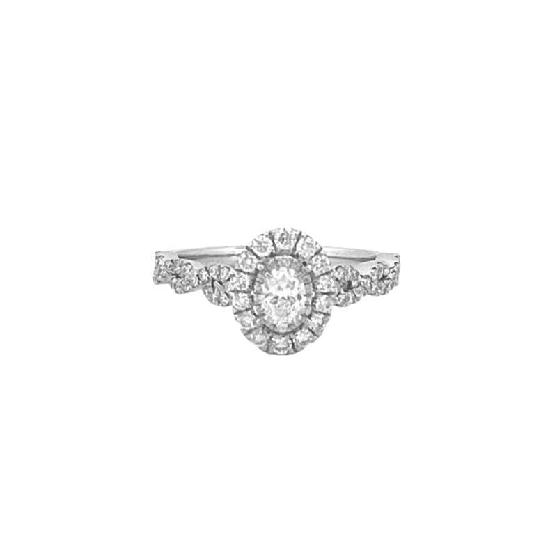 14K Gold Natural Oval Diamond Twist Halo Engagement Ring