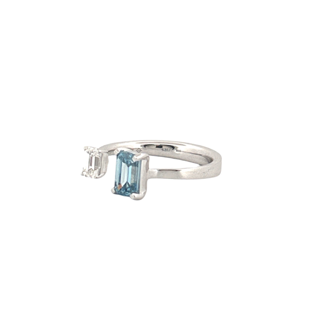 14K Gold Blue and White Lab Grown Diamond Open Band