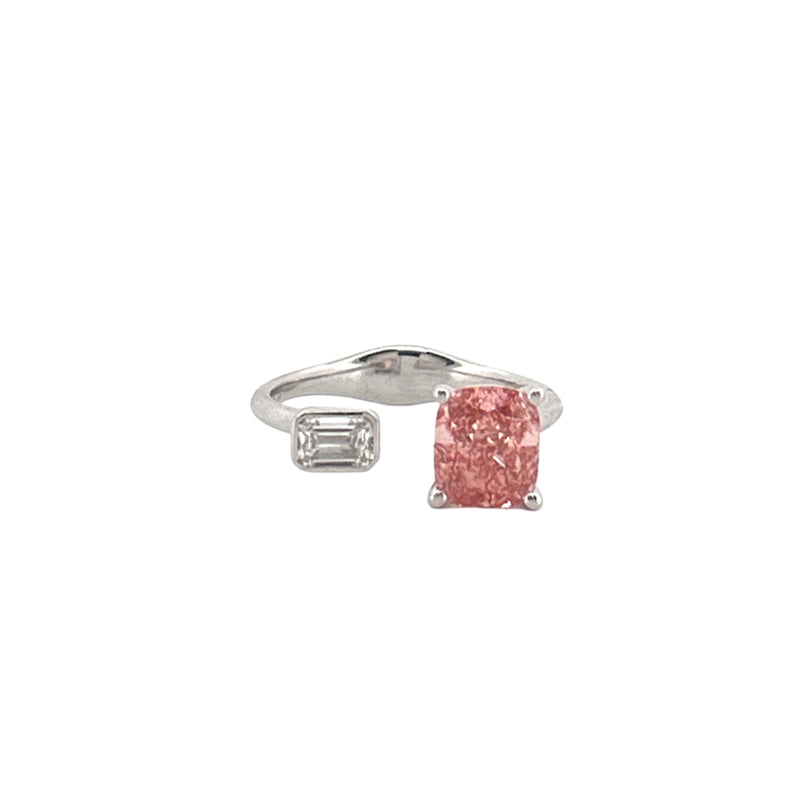 14K Gold Pink and White Lab Grown Diamond Open Band