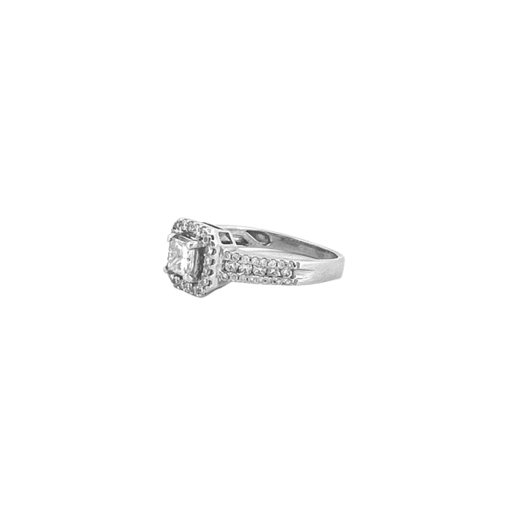 14K Gold Princess Natural Diamond Halo 3 Row Engagement Ring