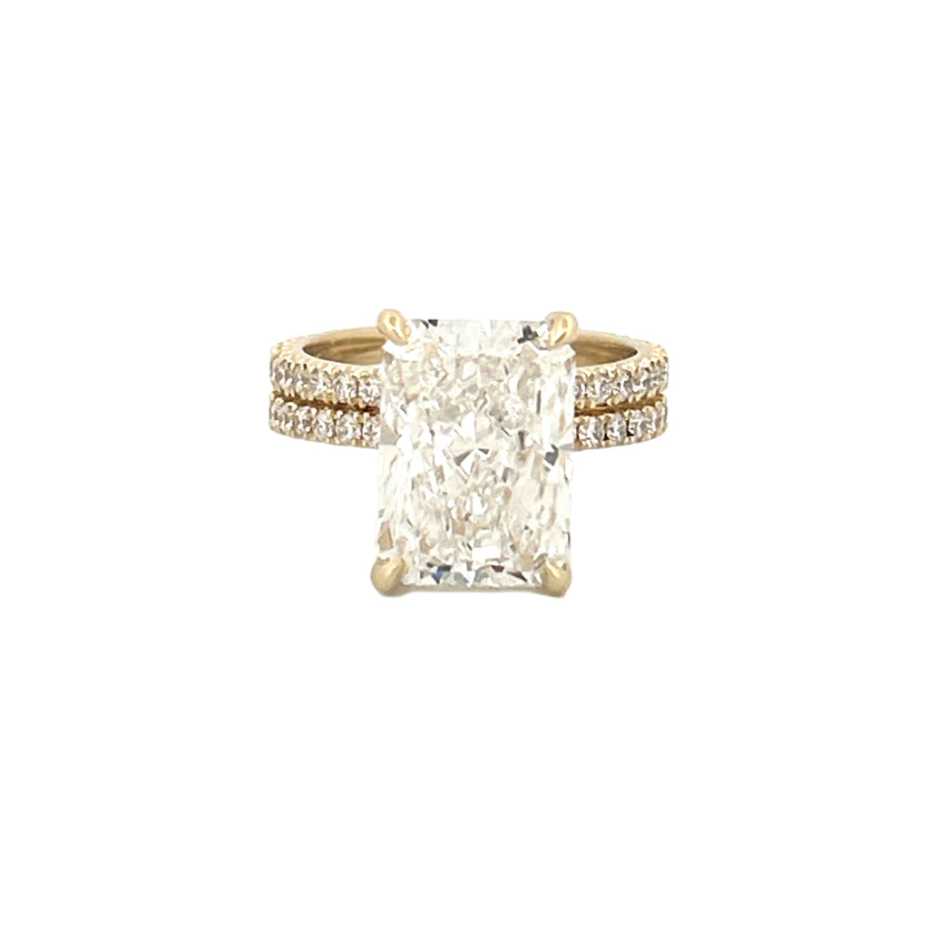 14K Gold 3.00 Carat Lab Grown Radiant Diamond Under Halo Bowtie Engagement Set