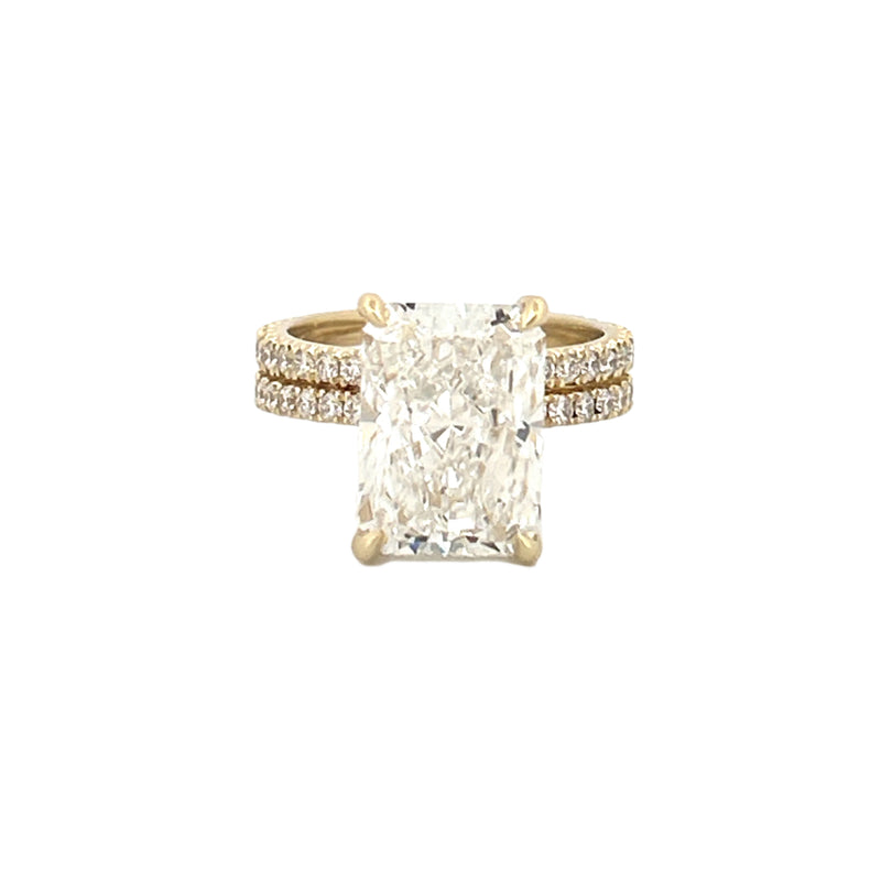 14K Gold 3.00 Carat Lab Grown Radiant Diamond Under Halo Bowtie Engagement Set
