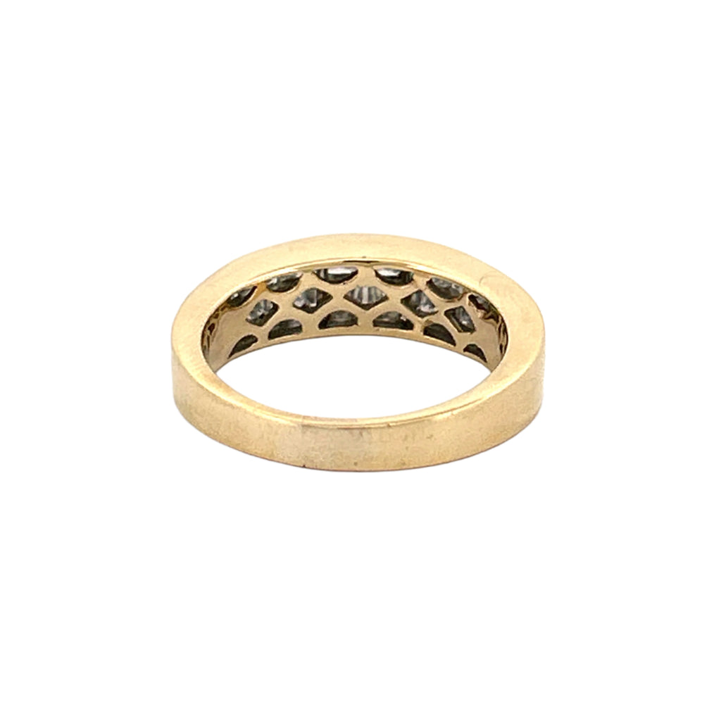 14K Gold Two Row Invisible Princess and Baguette Diamond Band